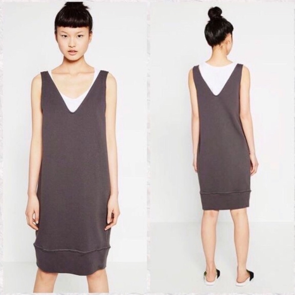 ZARA Sleeveless V-Neck Knit Sweater Dress Dove Slate Size Small